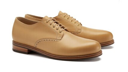 Elegant tan leather oxford shoes with classic brogue detailing, perfect for sophisticated business or formal occasions, offering timeless style and superior craftsmanship.