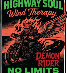 Demon Rider No Limits Skull Biker Wings Design