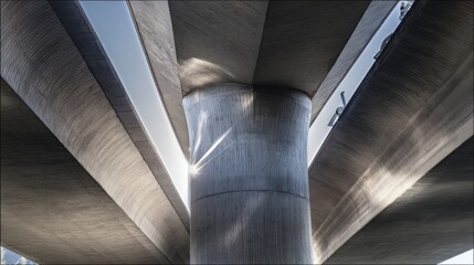 nationalizing. Massive bridge pillar supporting elevated roadway with architectural detail in daylight. real-estate listings.
