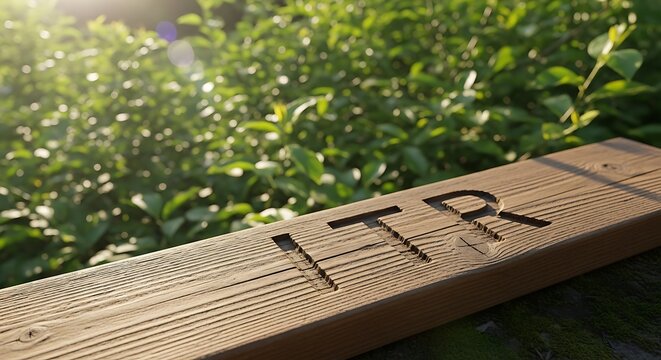 Wooden sign with ITR letters surrounded by green vegetation