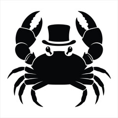 Elegant Crab with Top Hat Illustration Silhouette on White Background Vector Graphic for Creative Designs and Projects Perfect for Marine Life Enthusiasts
