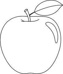 Simple outline drawing of a fresh apple with a stem and leaf isolated on transparent background