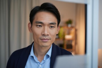 Male counselor facing camera with calm demeanor in a professional office setting