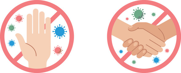 No Touch and No Handshake Warning Icons Promoting Hygiene Practices and Virus Prevention Safety Measures in Public Spaces Illustrated Vector Design for Health Awareness