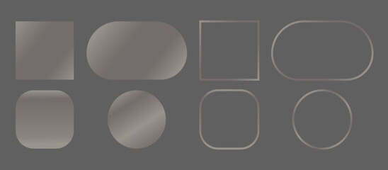 Metallic Geometric Shapes & Frames Collection: Grayscale Gradient Square, Circle, Oval, Rounded Rectangle Icons and Border Elements for Modern UI/UX Design Assets