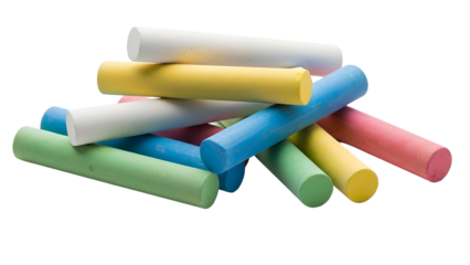 Pile of colorful cylindrical sticks, pastel shades, scattered on black background