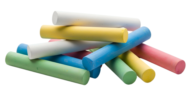 Pile of colorful cylindrical sticks, pastel shades, scattered on black background