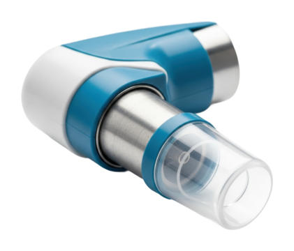 Asthma relief inhaler usage home medical equipment isolated on transparent background