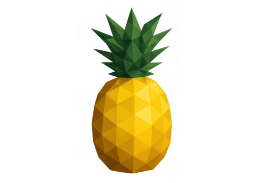 Pineapple low poly 3d rendering with a yellow fruit body and green leaves, presented on a transparent background - Powered by Adobe