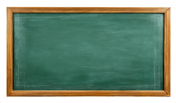 An empty green chalkboard with a wooden frame, isolated on transparent background. Perfect for educational design themes - Powered by Adobe
