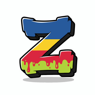 Colorful graffiti-style letter Z with blue, yellow, red, and green sections, dripping.
