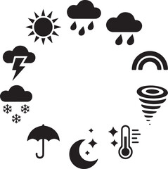 Naklejka premium Weather icons forecast sunshine, rain, and storms