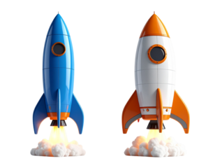 3D Cartoon and Realistic Rocket Bundle – isolated on transparent background