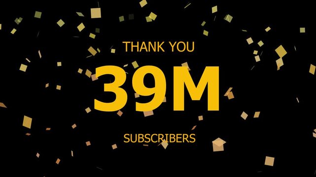 39 Million Subscribers celebration background with a golden badge, "Thank You" text, and falling heart-shaped petals.