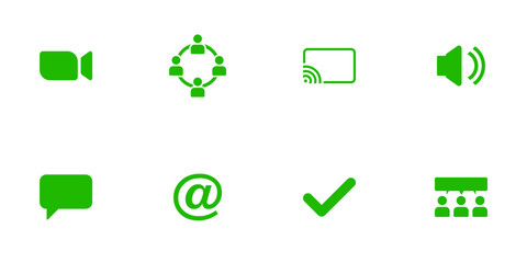 Communication and Interface Icons Set,Video Call, Message, Email, Audio, and Meeting Symbols