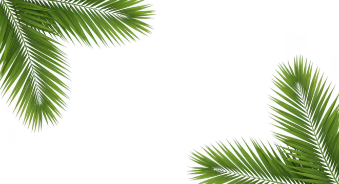 Green palm leaves frame on a transparent background, perfect for tropical designs isolated on transparent background