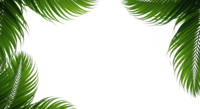Fresh green palm leaves framing a clean transparent background, isolated on transparent background - Powered by Adobe