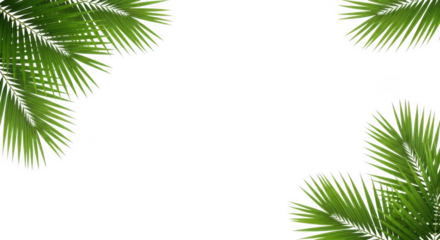 Tropical green palm fronds framing a transparent background, isolated on transparent background