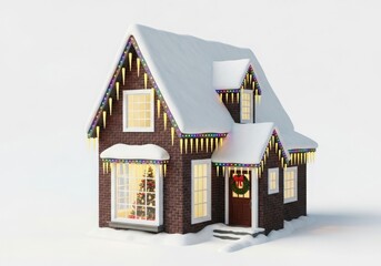 Charming snow-covered house adorned with colorful christmas lights.