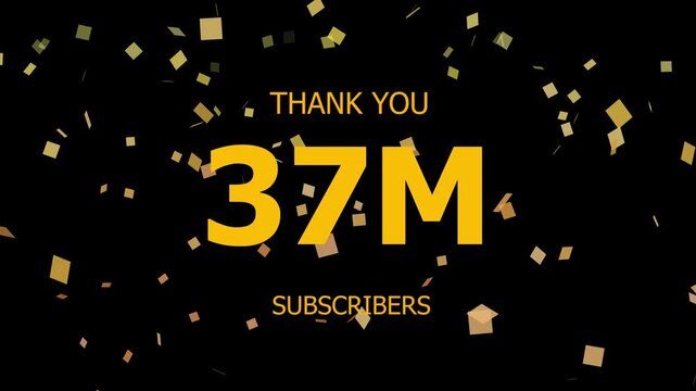 37 Million Subscribers celebration background with a golden badge, "Thank You" text, and falling heart-shaped petals.