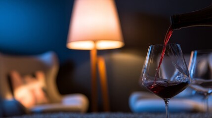 chardonnay. Red wine elegantly poured into a crystal glass in a sophisticated dining setting. bar promotions, beverage menus, designed for product packaging and bar promotions.
