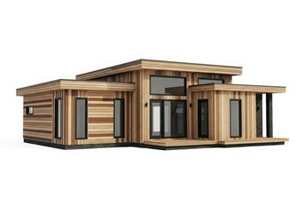 Modern minimalist wood clad home with flat roof and large windows
