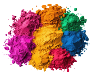 Bright Holi powders in a mix of bold, joyful colors