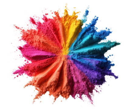 Bright Holi powders in a mix of bold, joyful colors