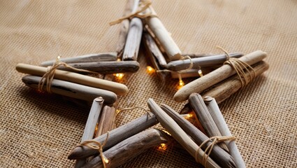 Star shaped driftwood decoration with fairy lights