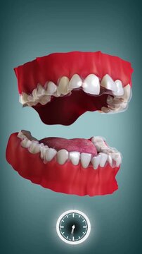 A multiple sets of clear aligner or invisalign making bite correction beautifully. 3D dental animation.