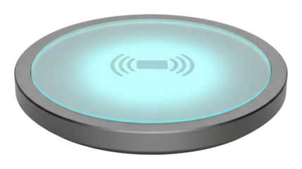 Wireless charging pad modern technology digital device top view isolated on transparent background