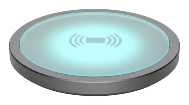 Wireless charging pad modern technology digital device top view isolated on transparent background