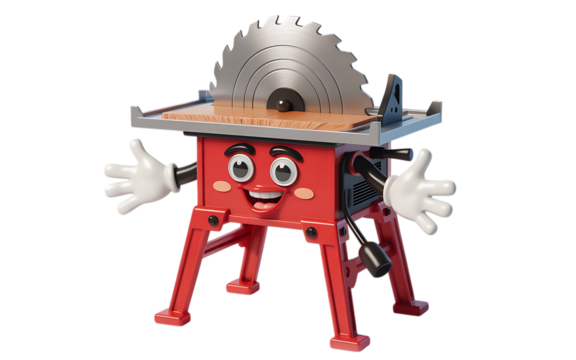 Table Saw cartoon Character on transparent background - Powered by Adobe