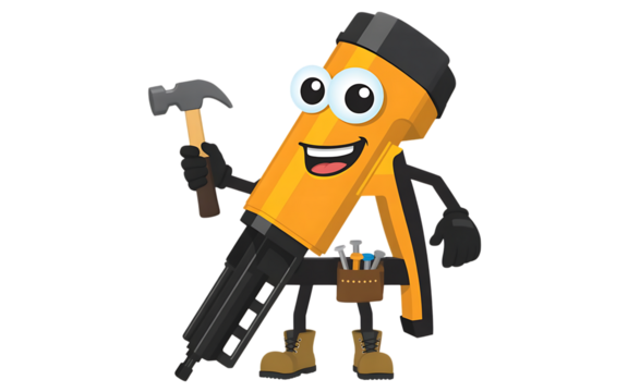 Nail Gun (Framing, Finish, Brad) cartoon Character on transparent background - Powered by Adobe