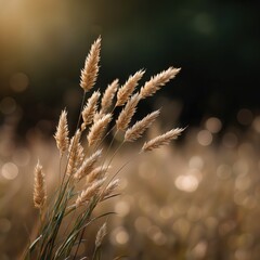 Obraz premium Serene wheat field with golden sunlight at dawn