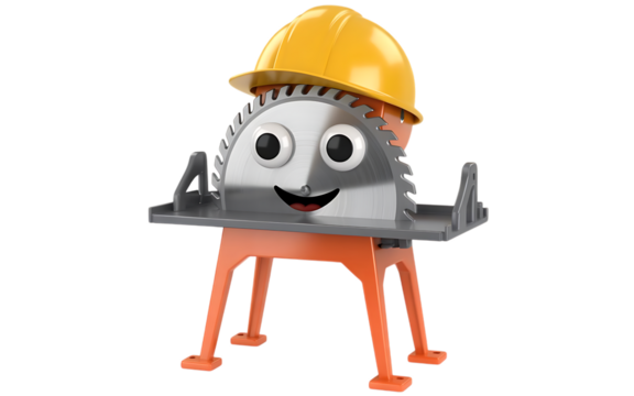 Table Saw cartoon Character on transparent background