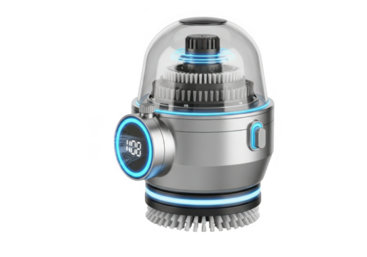 Futuristic mechanical device with glowing blue accents isolated on transparent background