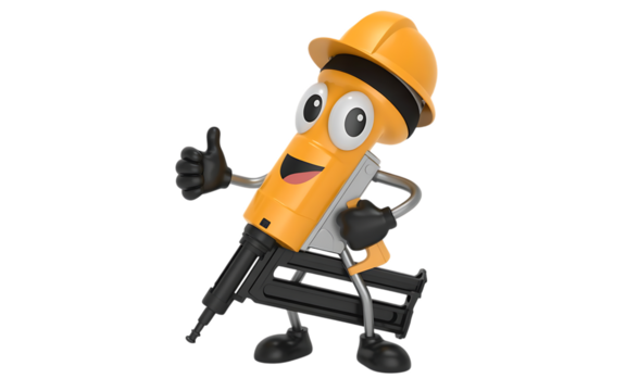 Nail Gun (Framing, Finish, Brad) cartoon Character on transparent background