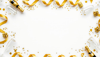 Minimalist New Year Gold Celebration Flat Lay On White Background
