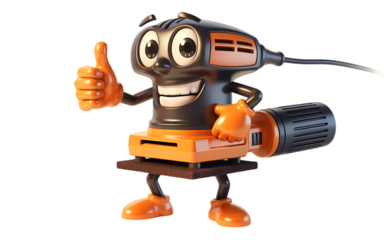 Cartoon robot with drill isolated on transparent background