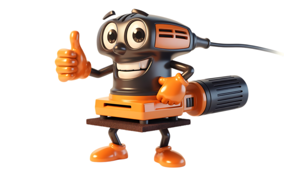Cartoon robot with drill isolated on transparent background