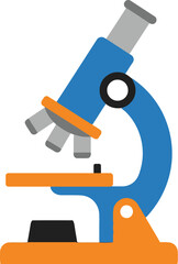 Colorful cartoon illustration of a microscope with detailed components on transparent background