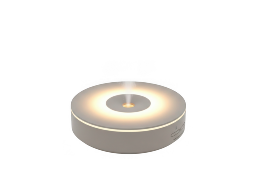 Illuminated silver cylinder with a central light source isolated on transparent background