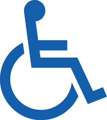 A blue wheelchair accessibility symbol depicting a person in motion on transparent background