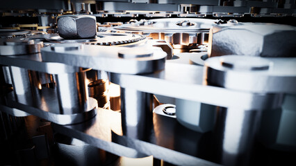 Complex clockwork mechanism with gears and cogs rotating smoothly