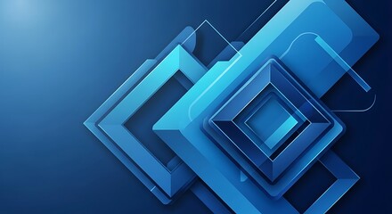 Fototapeta premium Geometric Blue Gradient Background Featuring Modern Square Shapes Overlapping and Layered in Abstract Design, Ideal for Corporate Presentations and Tech Industry Visuals