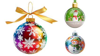 colorful christmas baubles with ribbon