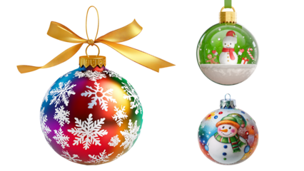 colorful christmas baubles with ribbon