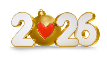 golden 2024 numbers with red heart