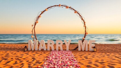Generative AI beach proposal setup for romantic commitment.